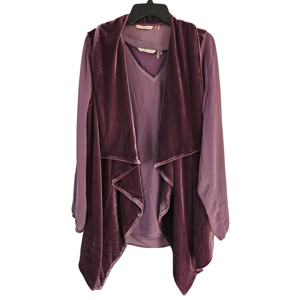 Soft Surroundings Set (2) Purple Velvet Waterfall Vest & Chiffon Blouse sz 1X